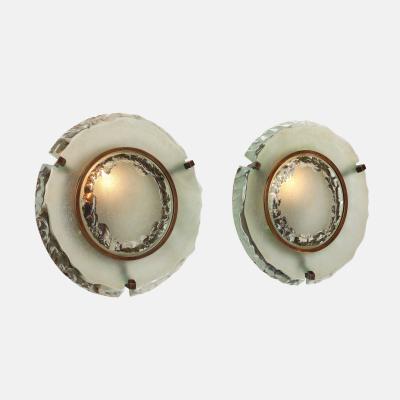 Max Ingrand Rare Pair of Round Glass Sconces Model 10 004 by Max Ingrand