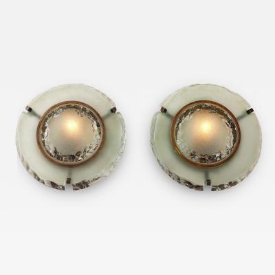 Max Ingrand Rare Pair of Round Glass Sconces Model 10 004 by Max Ingrand