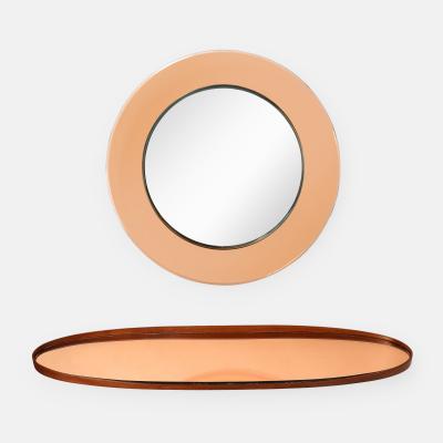 Max Ingrand Rare Round Rose Glass Mirror Model 1669 Wall Console by Max Ingrand