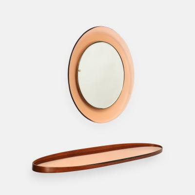 Max Ingrand Rare Round Rose Glass Mirror Model 1669 Wall Console by Max Ingrand