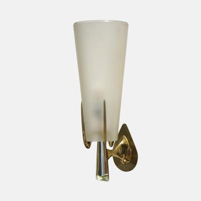 Max Ingrand Rare Single Sconce in Satin Glass and Brass by Max Ingrand