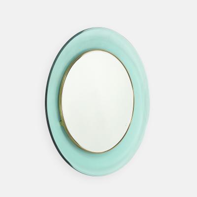 Max Ingrand Round Blue Green Beveled Glass Wall Mirror Model 1669 by Max Ingrand