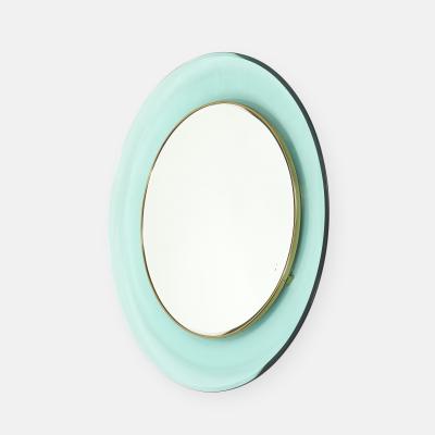 Max Ingrand Round Blue Green Beveled Glass Wall Mirror Model 1669 by Max Ingrand