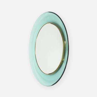 Max Ingrand Round Blue Green Beveled Glass Wall Mirror Model 1669 by Max Ingrand