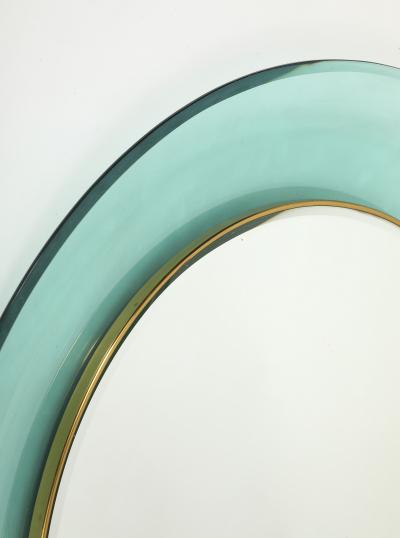 Max Ingrand Round Blue Green Beveled Glass Wall Mirror Model 1669 by Max Ingrand