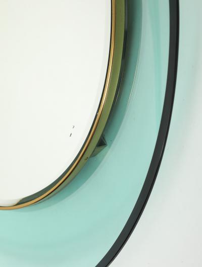 Max Ingrand Round Blue Green Beveled Glass Wall Mirror Model 1669 by Max Ingrand