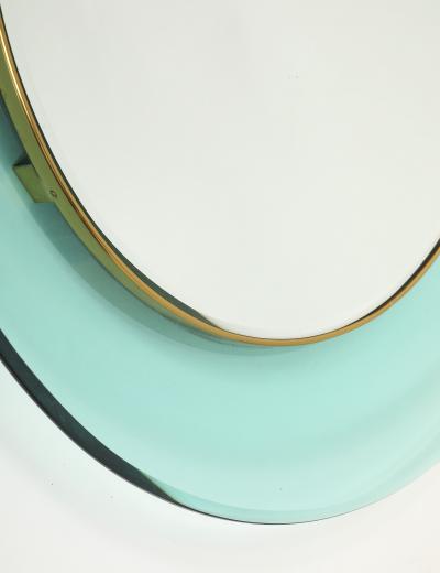 Max Ingrand Round Blue Green Beveled Glass Wall Mirror Model 1669 by Max Ingrand