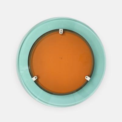 Max Ingrand Round Blue Green Beveled Glass Wall Mirror Model 1669 by Max Ingrand