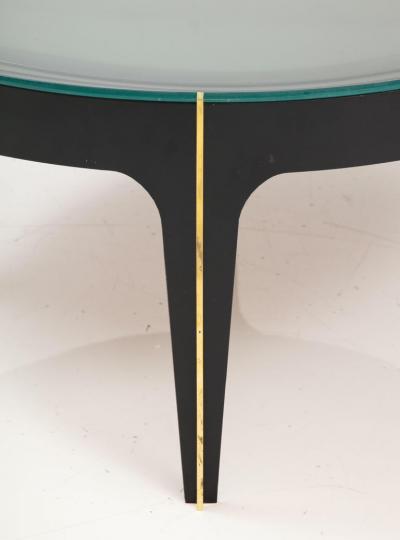 Max Ingrand Round Cocktail Table in Black Enameled Metal Brass and Green Grey Optical Glass