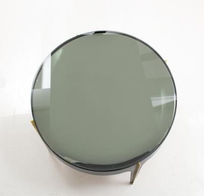 Max Ingrand Round Cocktail Table in Black Enameled Metal Brass and Green Grey Optical Glass