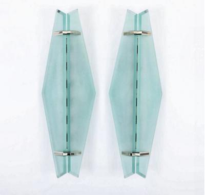 Max Ingrand Set of Four Glass Chrome Fontana Arte Wall Sconces Max Ingrand 1950s