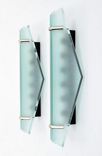Max Ingrand Set of Four Glass Chrome Fontana Arte Wall Sconces Max Ingrand 1950s