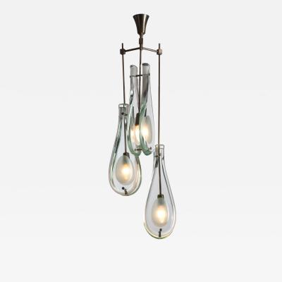 Max Ingrand Three Light Pendant in Green Nilo Glass by Max Ingrand Fontana Arte 1960s