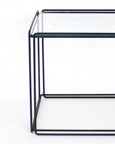 Max Sauze Pair of Max Sauze Isoceles Black Metal and Glass Side Tables or Coffee Tables