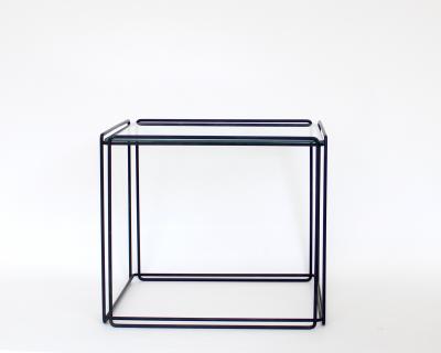 Max Sauze Pair of Max Sauze Isoceles Black Metal and Glass Side Tables or Coffee Tables