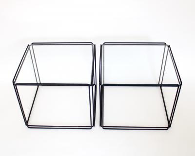 Max Sauze Pair of Max Sauze Isoceles Black Metal and Glass Side Tables or Coffee Tables