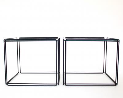 Max Sauze Pair of Max Sauze Isoceles Black Metal and Glass Side Tables or Coffee Tables