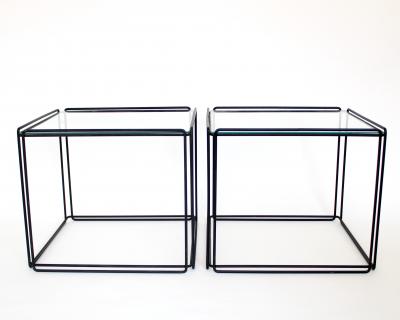 Max Sauze Pair of Max Sauze Isoceles Black Metal and Glass Side Tables or Coffee Tables