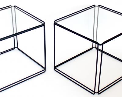Max Sauze Pair of Max Sauze Isoceles Black Metal and Glass Side Tables or Coffee Tables