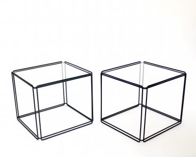 Max Sauze Pair of Max Sauze Isoceles Black Metal and Glass Side Tables or Coffee Tables
