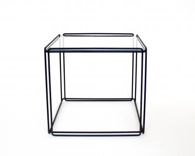 Max Sauze Pair of Max Sauze Isoceles Black Metal and Glass Side Tables or Coffee Tables