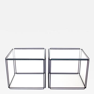 Max Sauze Pair of Max Sauze Isoceles Black Metal and Glass Side Tables or Coffee Tables