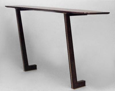 Maxime Old French 1940s Brass Mounted Makore Veneered Console Table