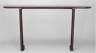 Maxime Old French 1940s Brass Mounted Makore Veneered Console Table