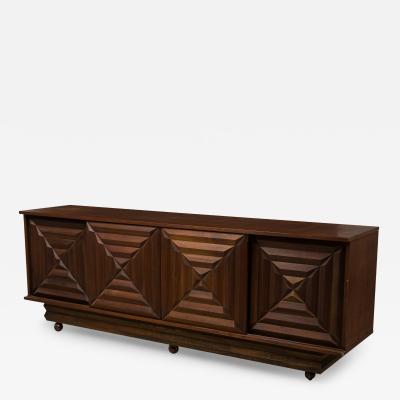 Maxime Old French Mid Century Dark Walnut Four Door Credenza Style of Maxime Old