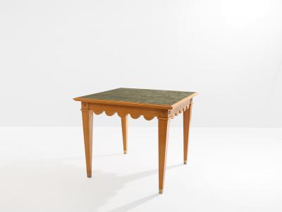 Maxime Old Maxime Old French oak wood brass green suede game table 1940