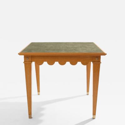 Maxime Old Maxime Old French oak wood brass green suede game table 1940