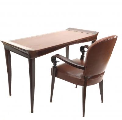 Maxime Old Maxime old exceptional slender mahogany desk and chair with leather top