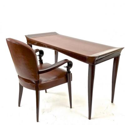 Maxime Old Maxime old exceptional slender mahogany desk and chair with leather top