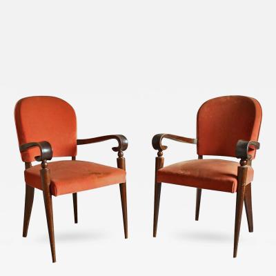 Maxime Old Pair of French Art Deco Bridge Armchairs by Maxime Old