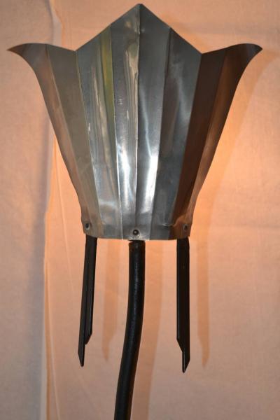 Mayan Revival Rare Pair of Art Deco Wrought Iron and Tin Floor Lamps circa 1928