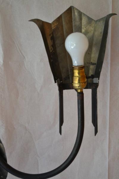 Mayan Revival Rare Pair of Art Deco Wrought Iron and Tin Floor Lamps circa 1928