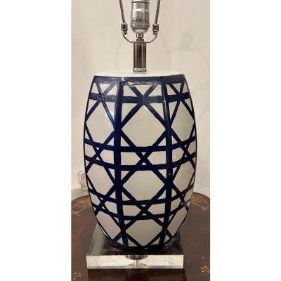 Mecox Gardens Blue White Modern Pottery Table Lamp