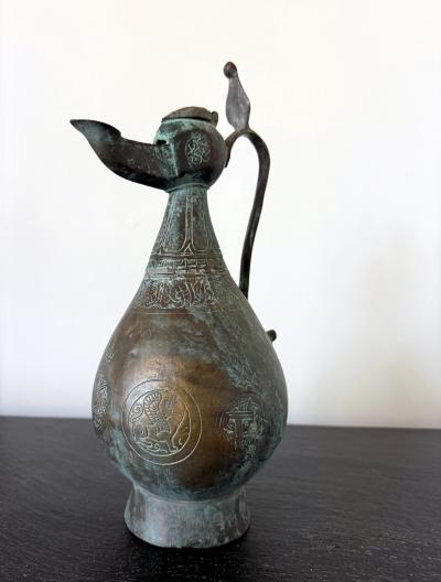 Medieval Islamic Bronze Ewer with Incised Motifs Seljuk Empire
