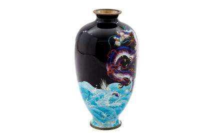 Meiji Japanese Cloisonn Enamel Ginbari Dragon Vase by Kumeno Teitaro