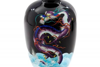 Meiji Japanese Cloisonn Enamel Ginbari Dragon Vase by Kumeno Teitaro