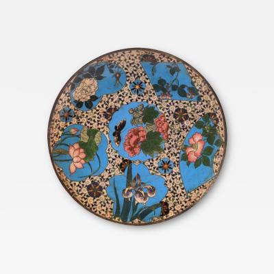 Meiji Japanese Cloisonne Enamel Charger Plate Blossoming Flowers Butterflies