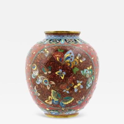 Meiji Japanese Cloisonne Goldstone Enamel Butterfly Vase