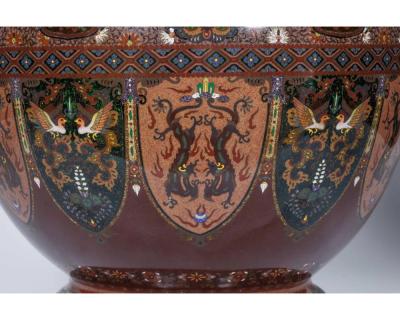 Meiji Masterpiece by Ando Jubei A Maroon Cloisonn Vase with Dragons Phoenix