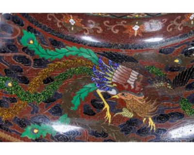 Meiji Masterpiece by Ando Jubei A Maroon Cloisonn Vase with Dragons Phoenix