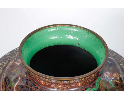 Meiji Masterpiece by Ando Jubei A Maroon Cloisonn Vase with Dragons Phoenix