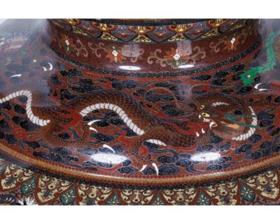Meiji Masterpiece by Ando Jubei A Maroon Cloisonn Vase with Dragons Phoenix
