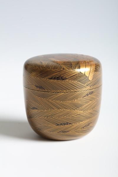 Mejiro Shunpan Tea Caddy with Maple Leaves and Flower Rafts 1970s