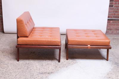Mel Smilow Midcentury Walnut and Leather Lounge Chair and Ottoman by Mel Smilow