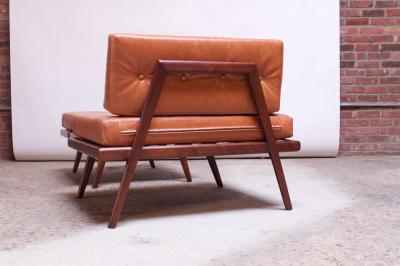 Mel Smilow Midcentury Walnut and Leather Lounge Chair and Ottoman by Mel Smilow