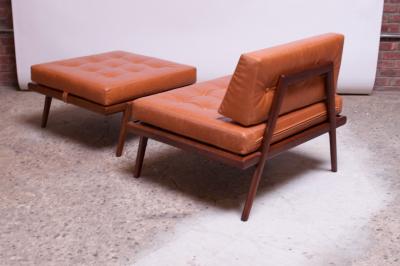 Mel Smilow Midcentury Walnut and Leather Lounge Chair and Ottoman by Mel Smilow